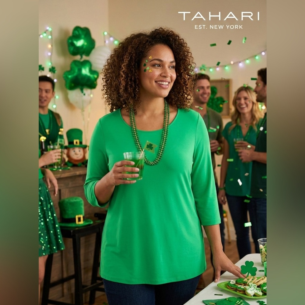 Tahari Green Tee Shirt Top Great for St. Patrick’s day!